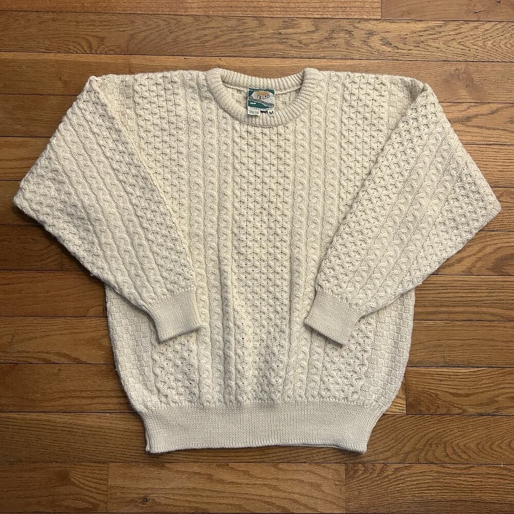Vintage Gaeltarra Aran Irish Wool Alpaca Cable Knit Fisherman Sweater Medium
